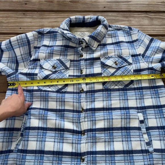 SAGE Collective Blue Plaid Sherpa Lined Jacket Shirt Overshirt XL Cozy Shacket - Picture 8 of 9